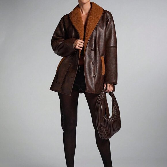 Coffee Brown Casual Women's Shawl Collar Faux Fur Jacket - Picture 6 of 9